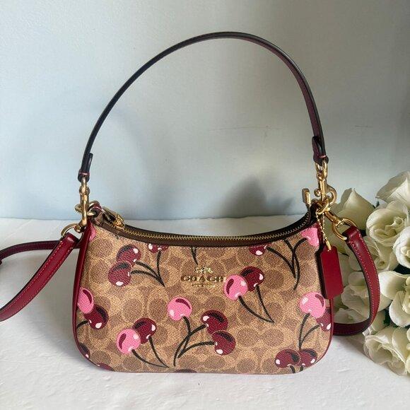WT Coach Teri Shoulder Bag in Signature Canvas with Cherry Print Ta