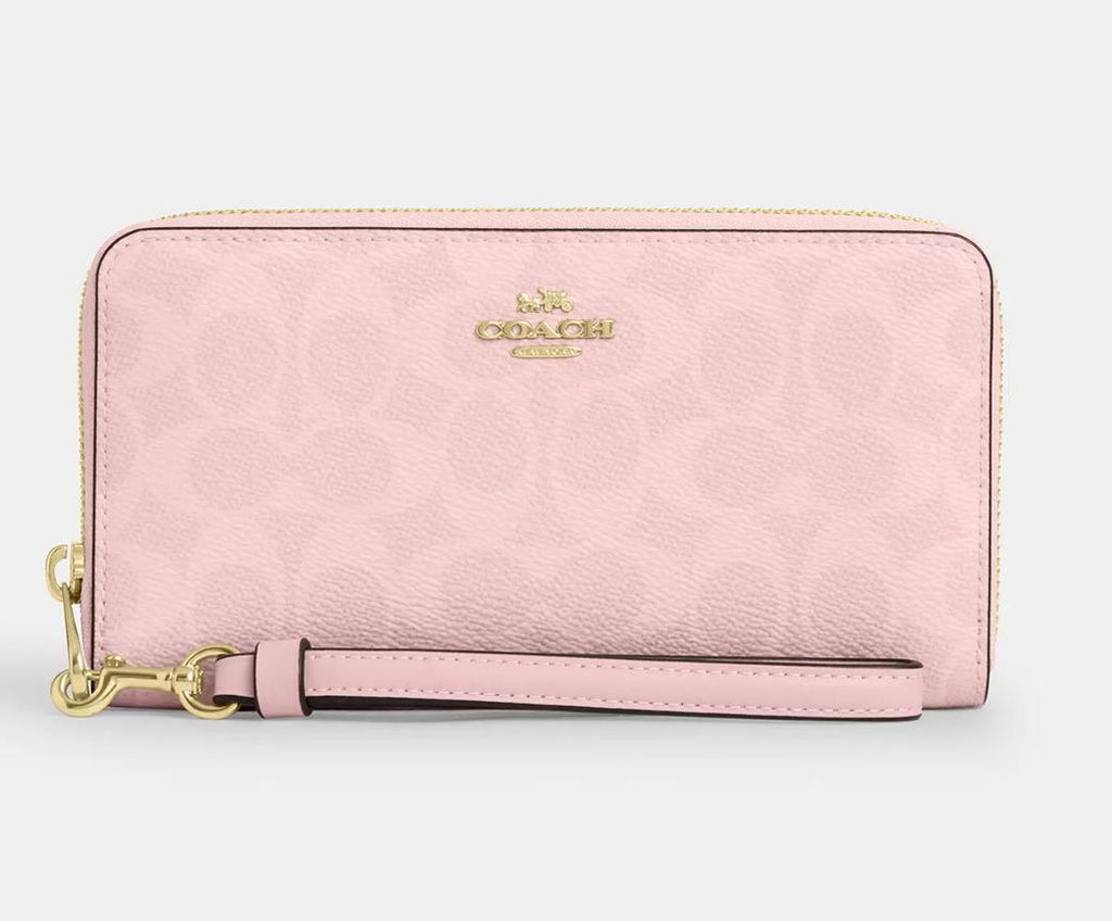 Long Zip Around Wallet In Signature Canvas CW778 Powder Pink