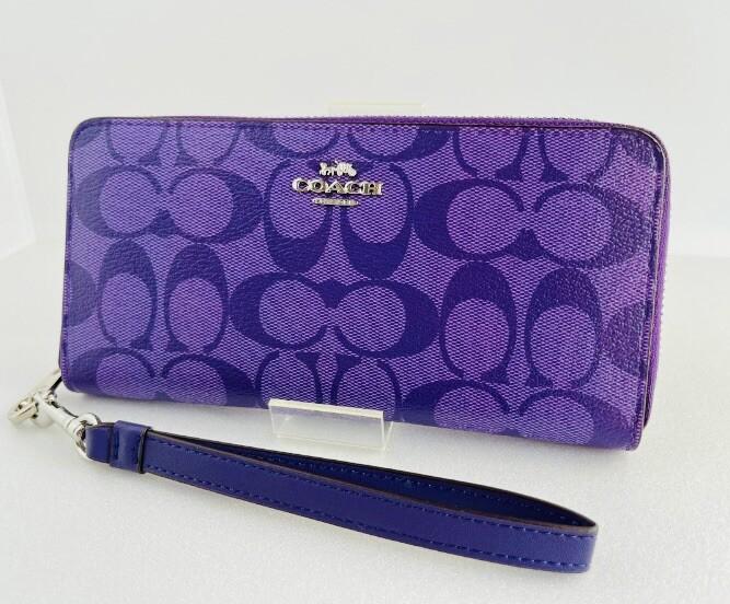 COACH,Zip-around Long wallet with Strap, C4452,Signature, Purple
