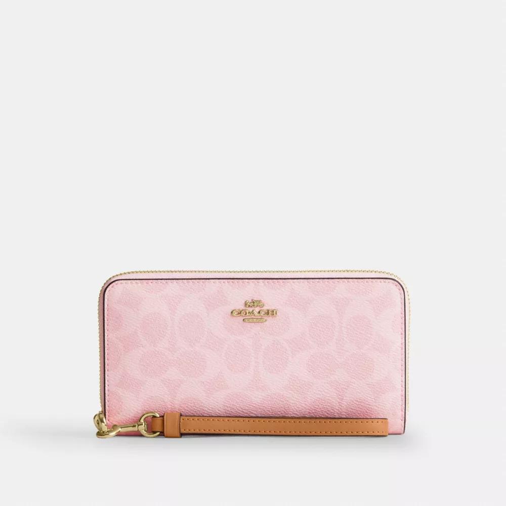 Long Zip Around Wallet In Signature Canvas CW778 Powder Pink