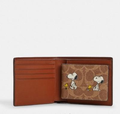 Coach X Peanuts Snap Wallet In Signature Canvas With Snoopy Print CBN32