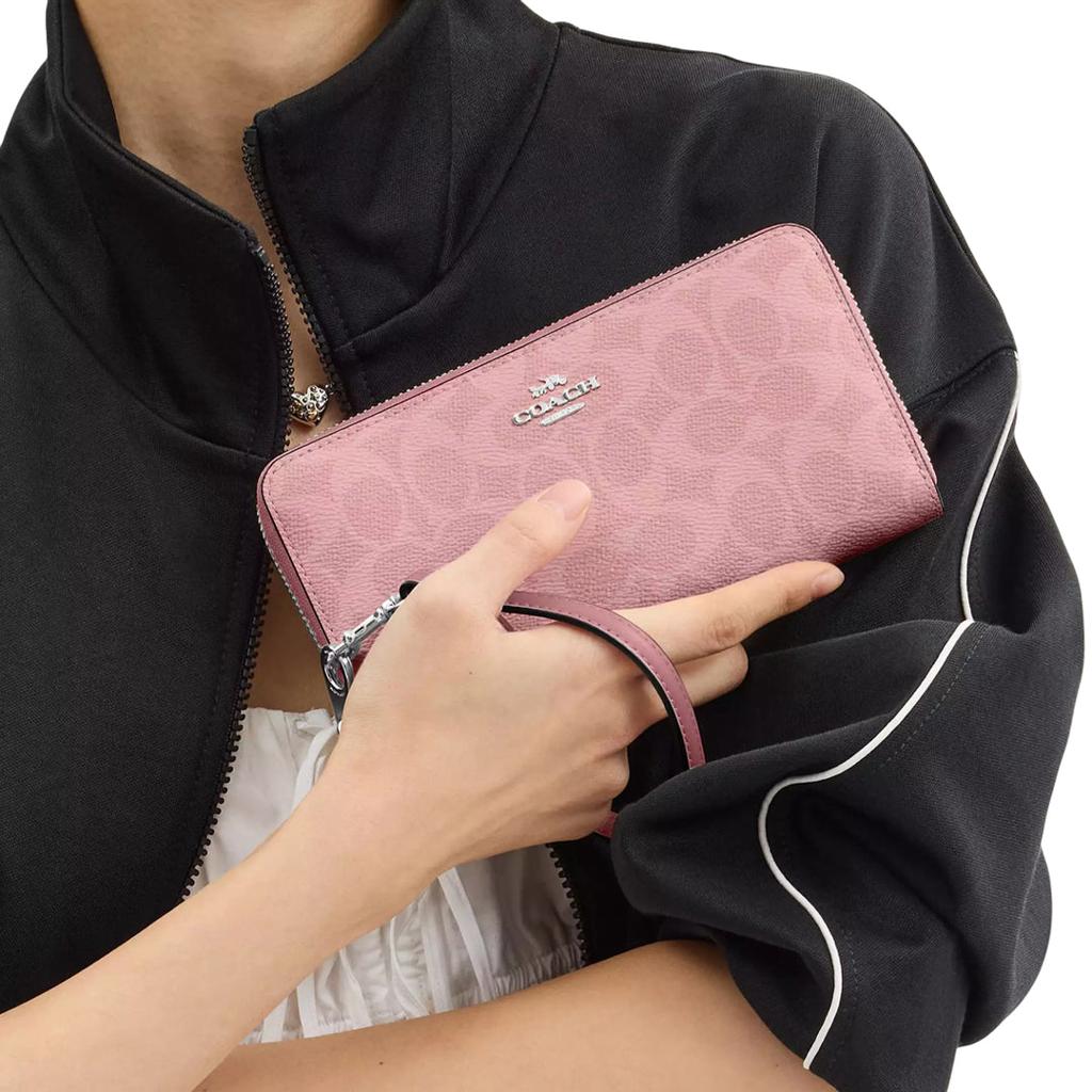 Long Zip Around Wallet In Signature Canvas CW778 Powder Pink
